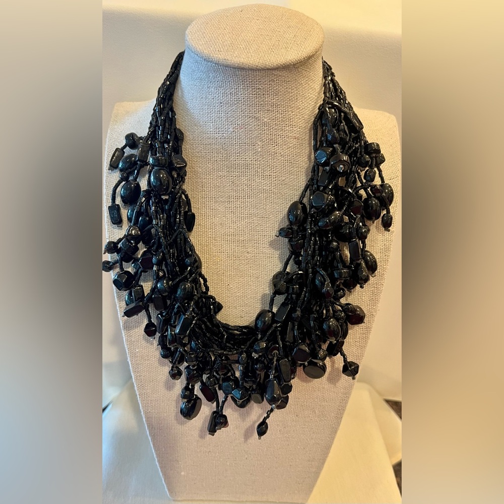 12 Strand Black Beaded Choker Necklace